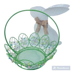 Easter Egg Basket with beaded eggs color is green very sturdy me…